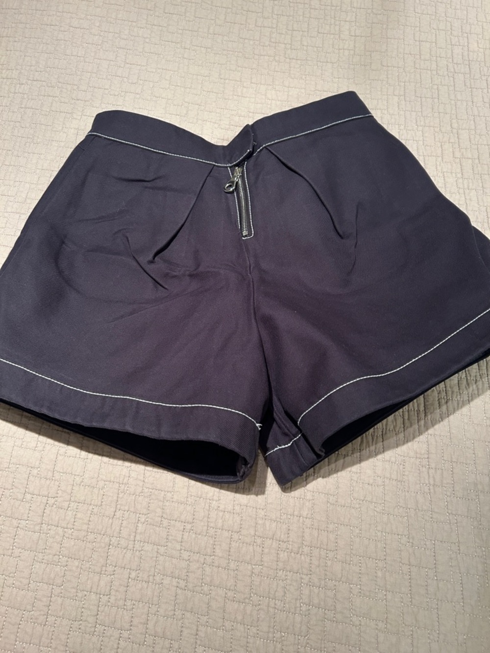 High-Waist Navy Shorts with Contrast Topstitching